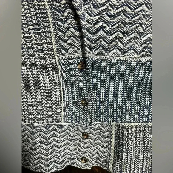 Chaps Blue and White Knit Button Front Shawl Collar Sweater Vest, Size Large - Picture 5 of 10
